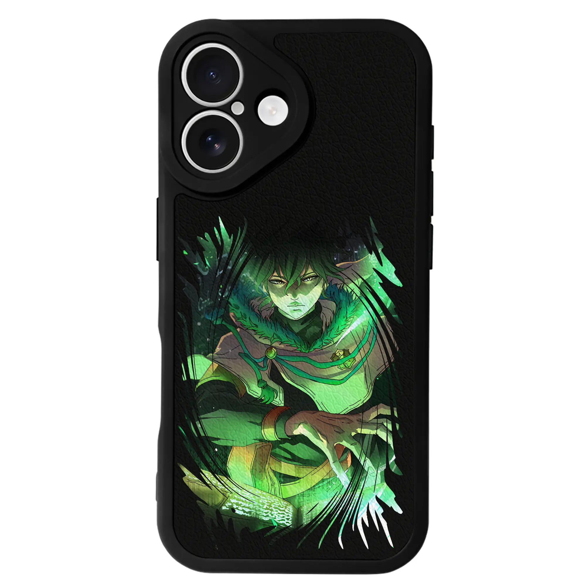 ブラッククローバー グッズ ユノ・グリンベリオール - IPhone 16シリーズ対応 ・ シリコンスマホケース ・ レザー調 ・ 高精度フィット ・ 耐衝撃 ・ ワイヤレス充電対応 ・ 精密カット